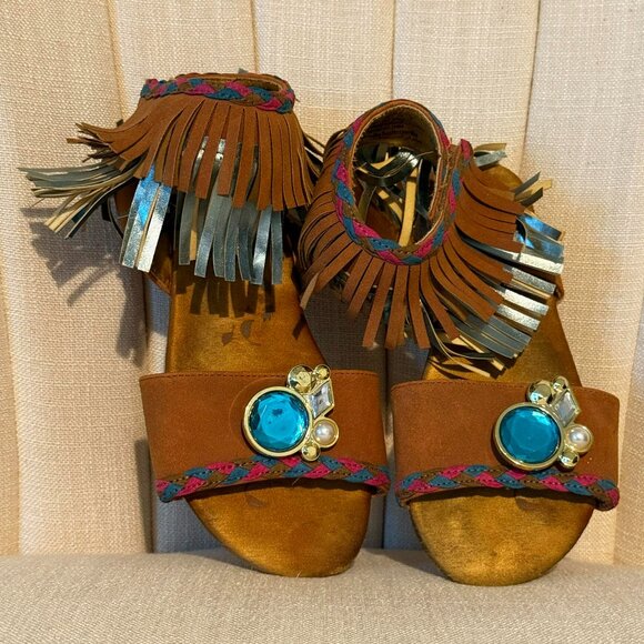 kid size US 2/3 POCAHONTAS costume SHOES fringe sandals Disney Store youth girls - Picture 1 of 6
